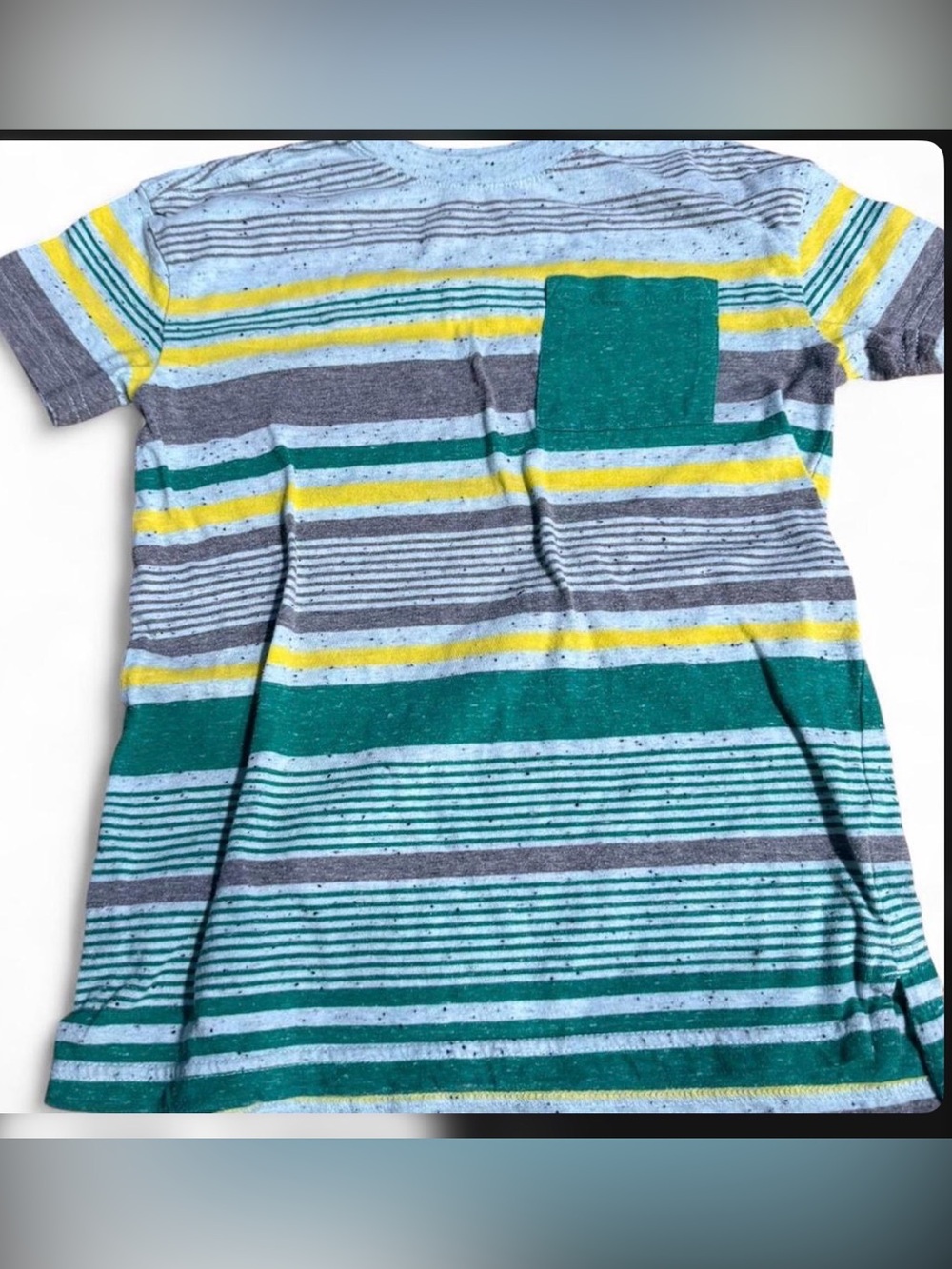 Cat & Jack Striped Pocket Tee - Green, Yellow & Gray